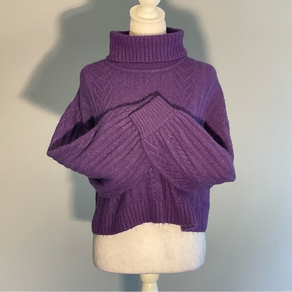 H&M Divided Purple Cable Knit Turtleneck Sweater M - Picture 8 of 16